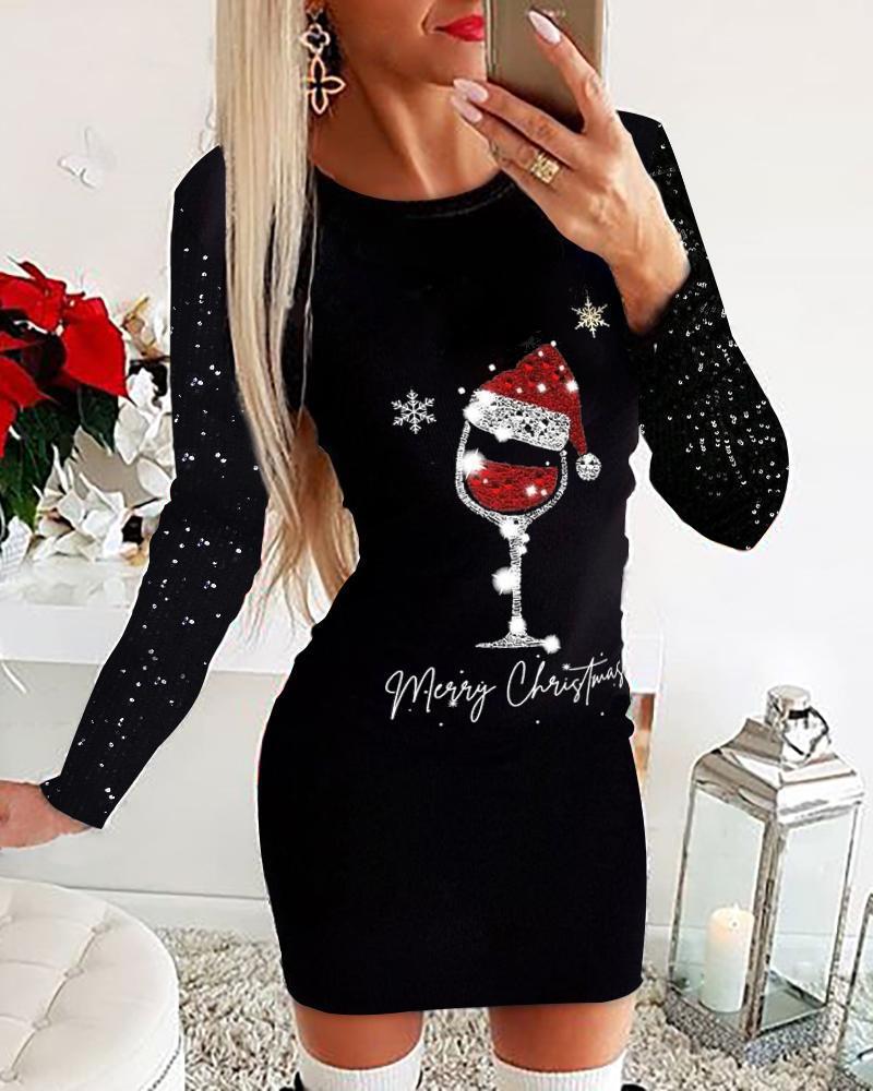 Groothandel Vrouwelijk Vrije Tijd Afdrukken Kerstboom Kerstman Dagelijks Festival Crewneck Lange Mouw Slim-Fit Rok display picture 4