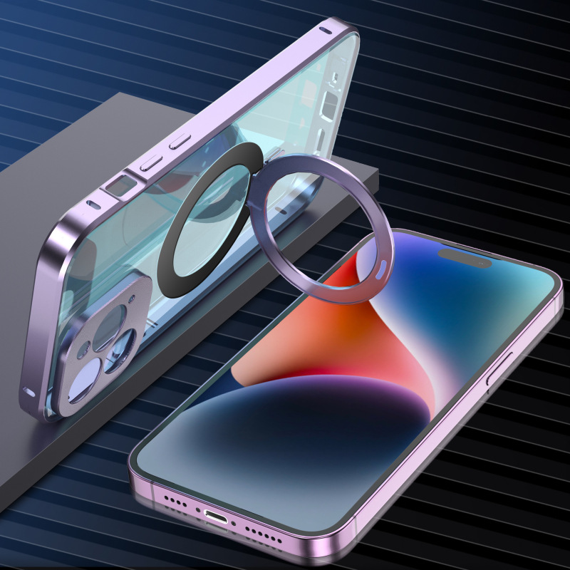IPhone16携帯電話ケース万磁王15promax金属磁気吸引MagSafe折り畳みスタンドカバー|undefined