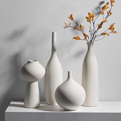 Ins陶磁器の花瓶の置物の客間のアイデアの白い生け花の細い口の乾いた花の素の胚の花の器の中国式の家庭の装飾