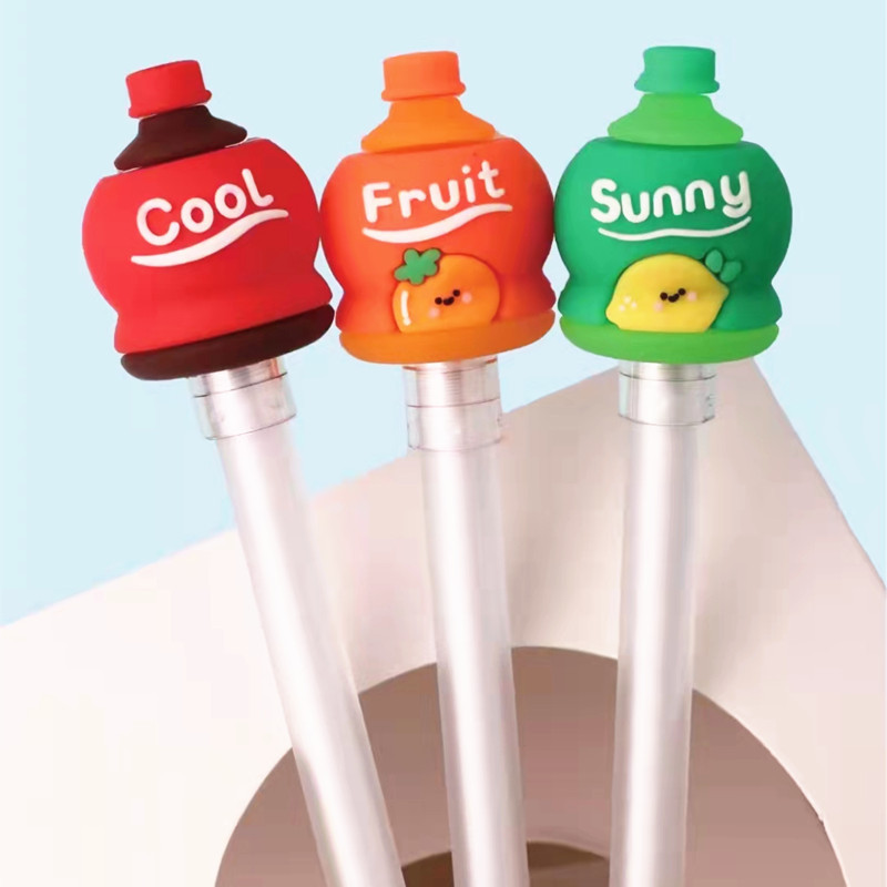 可奇7787橘子可乐柠檬汽水硅胶中性笔卡通果汁汽水拼盘水笔签字笔