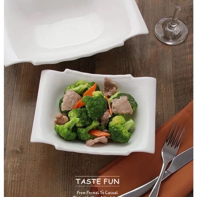 Vajilla doméstica, platos de cerámica, platos de sopa creativos, platos de verduras frías en forma especial, platos de bambú para la comercialización en hoteles hoteleros