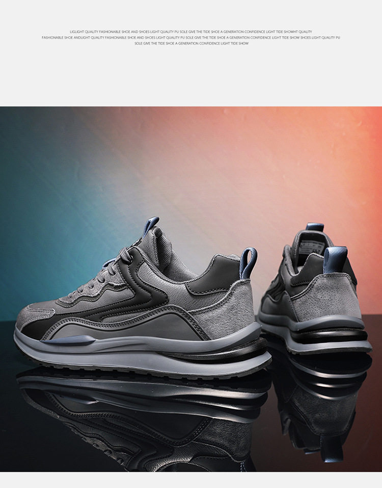 Giày thể thao nam da lì cổ thấp đế dày chống thấm chống trơn, giày sneaker thường ngày — ABC220 màu xám, ABC220 màu đen chi tiết 2