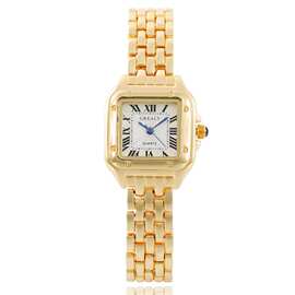 新款时尚女款方形手表休闲钢带镶钻女士手表简约罗马数字石英腕表