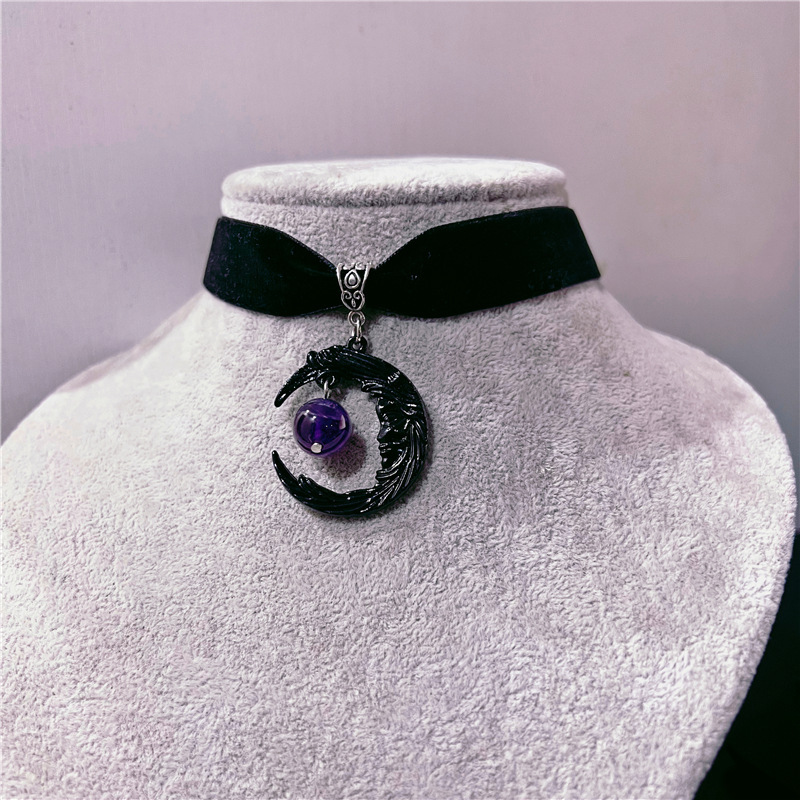 Cross-border trade Amazon amethyst moon black necklace, personalized friendship gift factory direct sales
