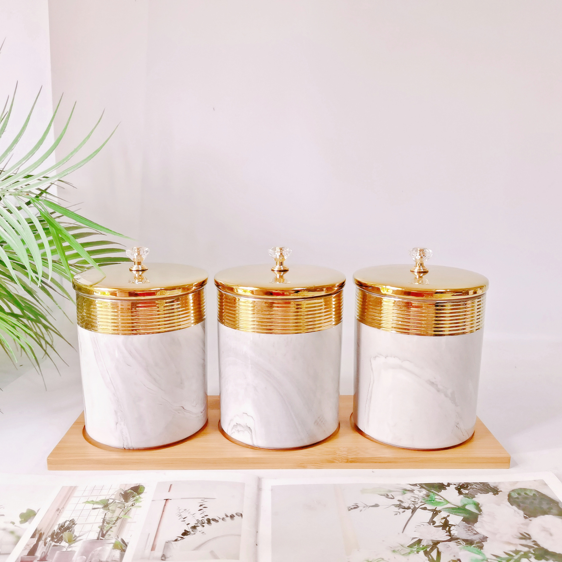 Medio Oriente exportación galvanoplastia sellado tarro cerámica de tres piezas de almacenamiento tarro cocina condimento tarro caramelo tarro café tarro