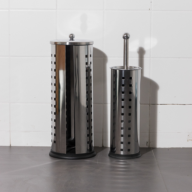 Ourunzhe cepillo de inodoro de acero inoxidable con base para limpieza del hogar cepillo de inodoro cepillo de limpieza de mango largo de pelo suave