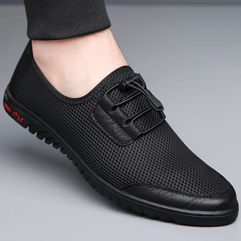 Summer Mesh Shoes for Men, Hollow Breathable Sports Shoes, Soft Sole Black Work Shoes, Trendy Casual Shoes for Men