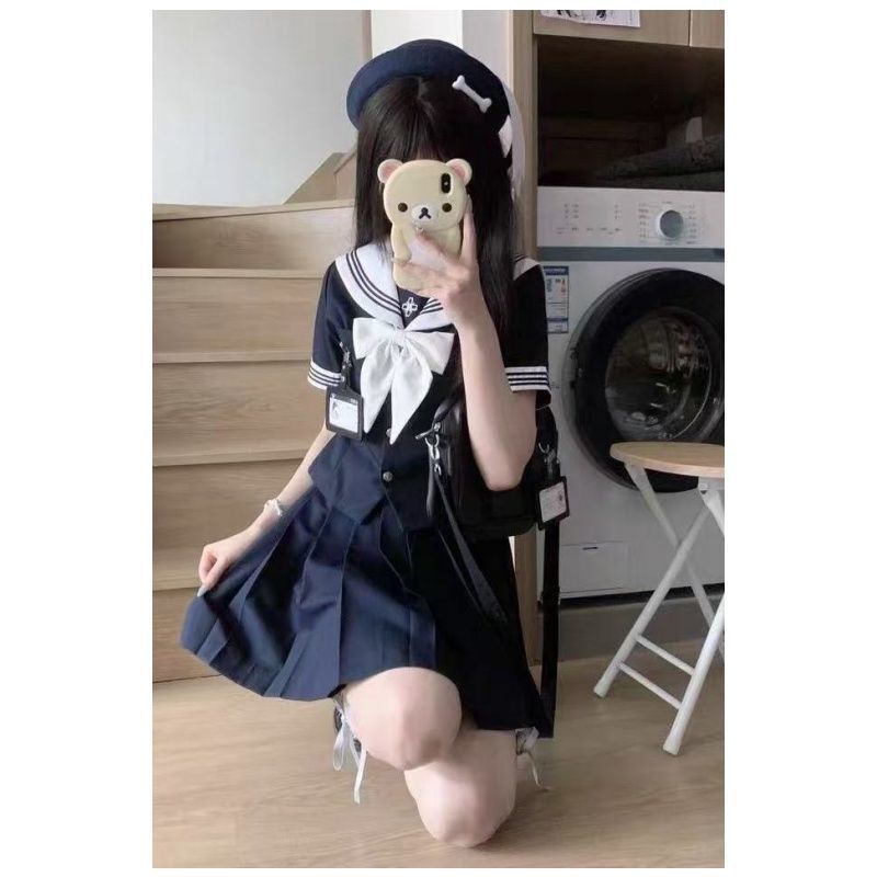 Academy-Style Jk Uniform Sailor Suit Set for Women, Complete Basic Summer Shirt and Jk Skirt Set Academy-Style Jk Uniform Sailor Suit Set for Women, Complete Basic Summer Shirt and Jk Skirt Set