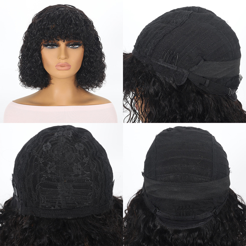 夏の热い贩売レディース机构ショートヘアヘアカーラーhuman hair wigリアルヘアウェーブヘッドカバーかつらフルヘア|undefined