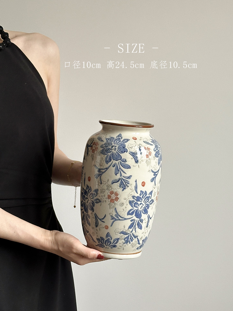 Flor azul porcelana vintage flor de cerámica decoración floral sala de estar vasijas de cerámica decoración de lujo ligera nueva flor china