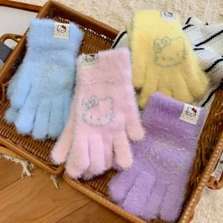 可爱烫猫头手套JK女孩冬季洛丽塔手套Y2K亚文化烫钻KT猫手套