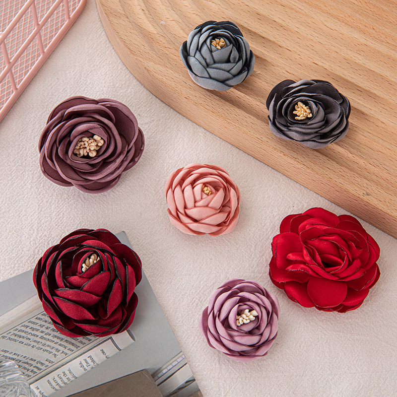 立体手工玫瑰花朵配件半成品烧边布艺绢纱花朵diy鞋帽服饰品辅料