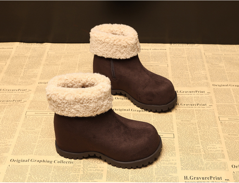 Boot nữ cổ cao lót lông giữ ấm đế dày nâng chiều cao — nâu chi tiết 5