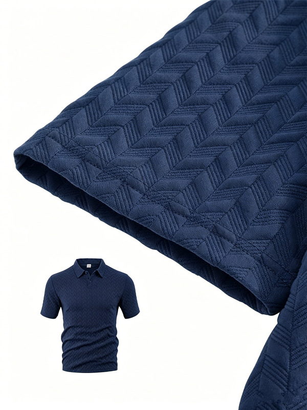 Men's Short Sleeve Polo Shirt Set Jacquard Design Comfort Fit Casual Summer Wear Breathable Polyester Fabric_viptrois.com
