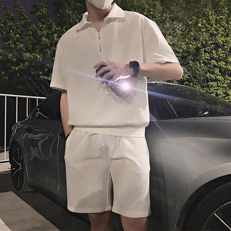 Summer Casual Sports Suit Men's Trendy Brand Handsome Short-Sleeved Polo Shirt 2024 New Men's Clothing with One Tower Handsome