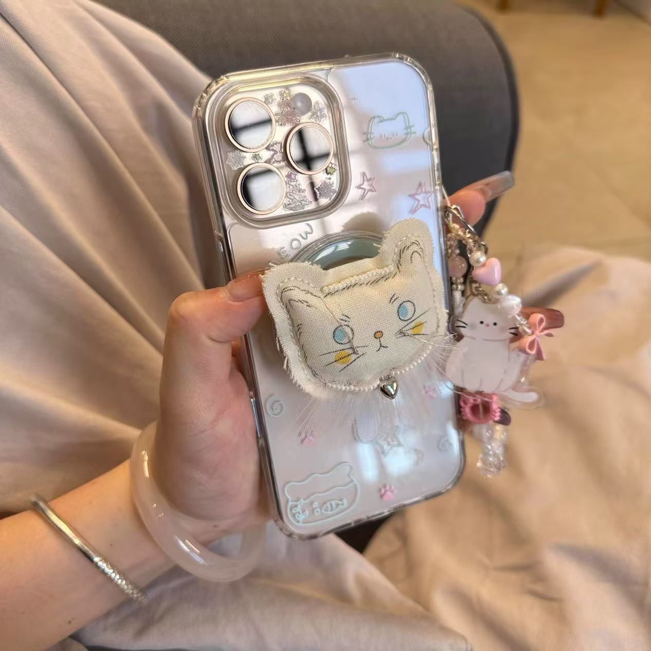 Lindo soporte de gato títere de succión magnética para iPhone 15 Apple 16ProMax funda para teléfono móvil 14 chica 13 nuevo