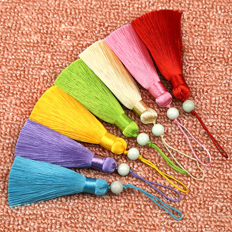 8cm玉珠短胖流蘇穗子中國結書籤梳子鑰匙吊穗垂直滌綸冰絲小流蘇