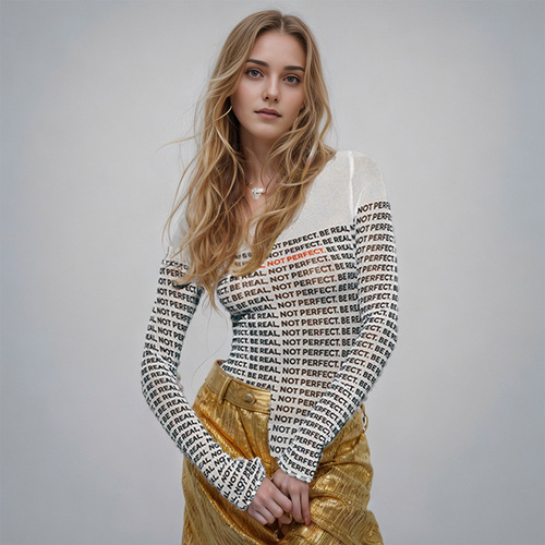 W198BS Western and Eastern Cross-Border 2024 Autumn New Round Neck Long Sleeve Letter Print Sheer Fitted Sexy Bodysuit