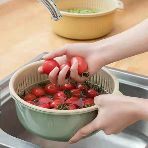 Huisi kitchen round water filter basket vegetable basket fruit and vegetable storage wash basket household double-layer drain basket drip basket