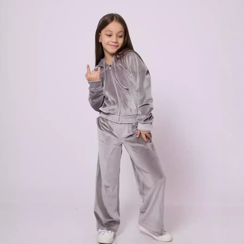 2026 Amazon Ebay European and American Export Autumn and Winter Girls' Sports Hat Velvet Suit Casual Sweatshirt Two-Piece Set
