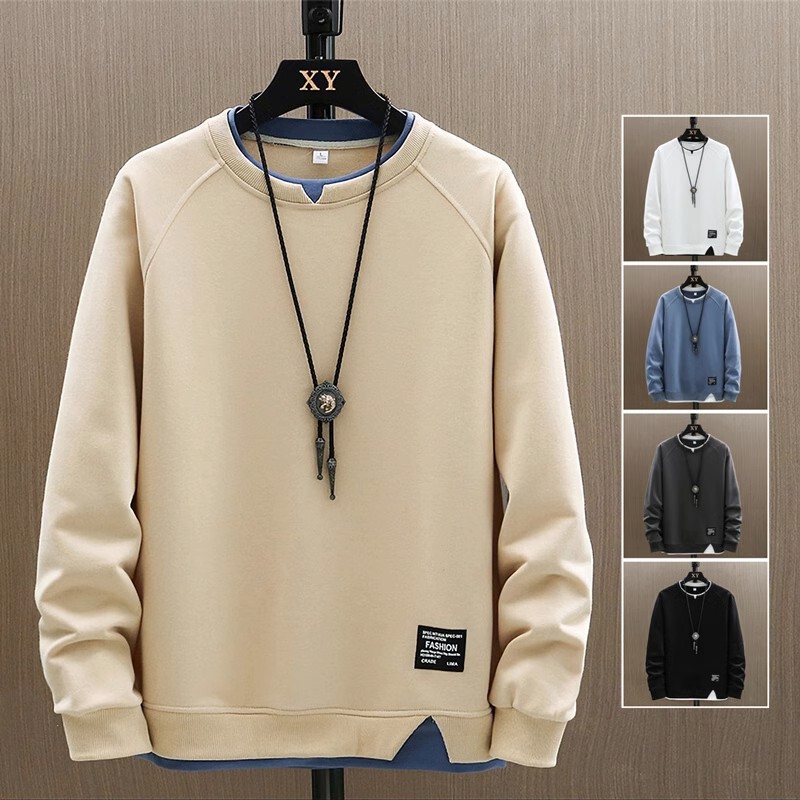 Men's Sweatshirt Spring and Autumn 2026 New Trendy Casual Fake Two-Piece Long-Sleeve T-Shirt Men's Top Clothing Base Layer Shirt