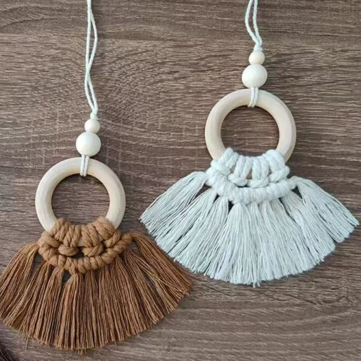 Крестообразная хлопковая веревочная салфетка с кисточками, богемный кулон, ручное плетение, украшение для автомобиля, свадебный декор, украшение для стола