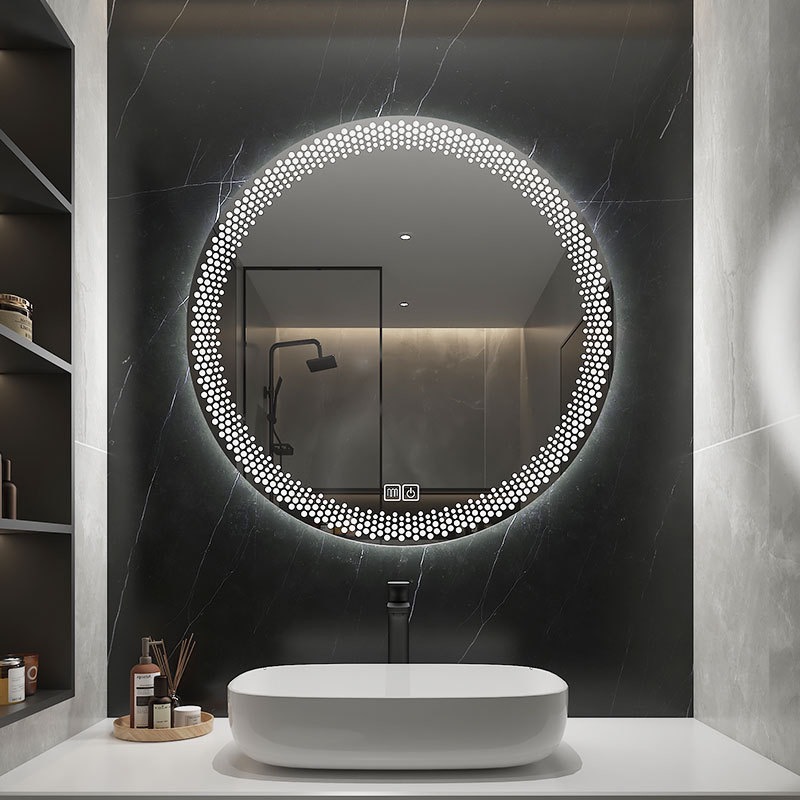 Round Mirror Led Bathroom Mirror Wall-Mounted Touch Screen Anti-Fog with Light Round Mirror Magic Mirror Anti-Fog Mirror