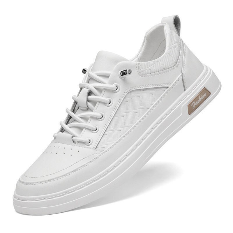 Slip-On Men's Shoes for Spring and Autumn, Casual White Sneakers for Men, Genuine Leather, Large Size 45, Slip-On Trendy No-Tie Shoelaces Slip-On Men's Shoes for Spring and Autumn, Casual White Sneakers for Men, Genuine Leather, Large Size 45, Slip-On Trendy No-Tie Shoelaces