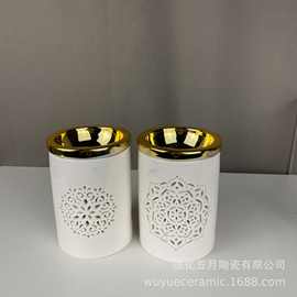 跨境新品陶瓷香薰镂空圣诞节雪花香精炉精油灯陶瓷工艺品陶瓷摆件
