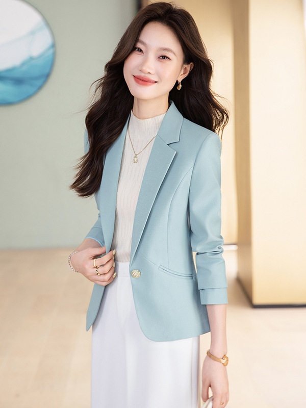 咖啡色休闲西装外套女长袖小个子修身显瘦正肩抗皱小西服上衣秋季|undefined
