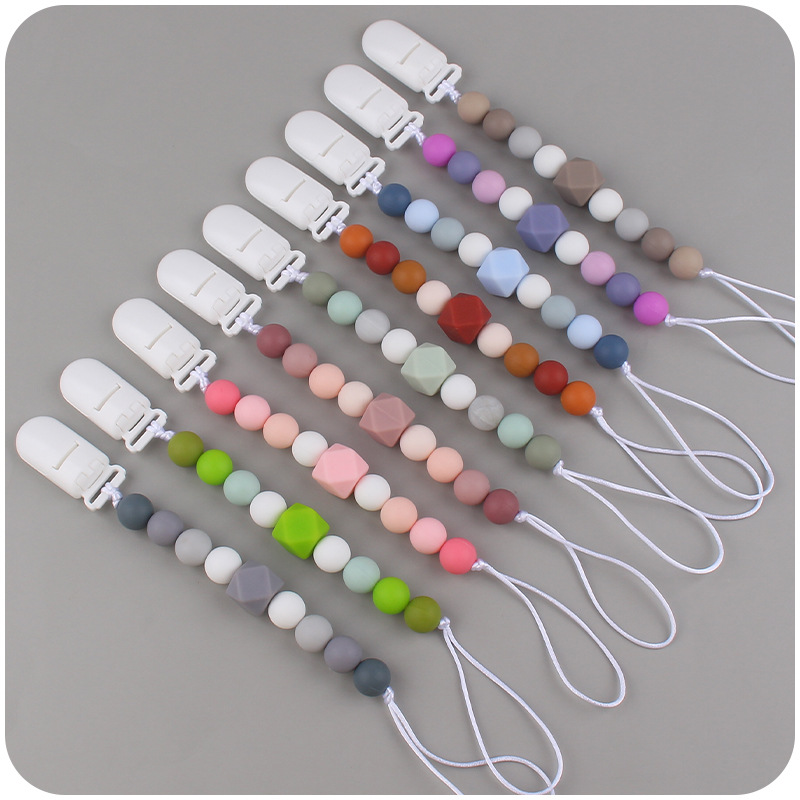 Nuevos suministros para bebés Cadena de chupete de silicona calmante bebé 14mm octogonal mordedura de silicona cadena anti-caída molar