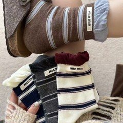 诸暨袜子女士中筒袜韩系泡泡口条纹秋冬堆堆袜百搭ins复古休闲袜