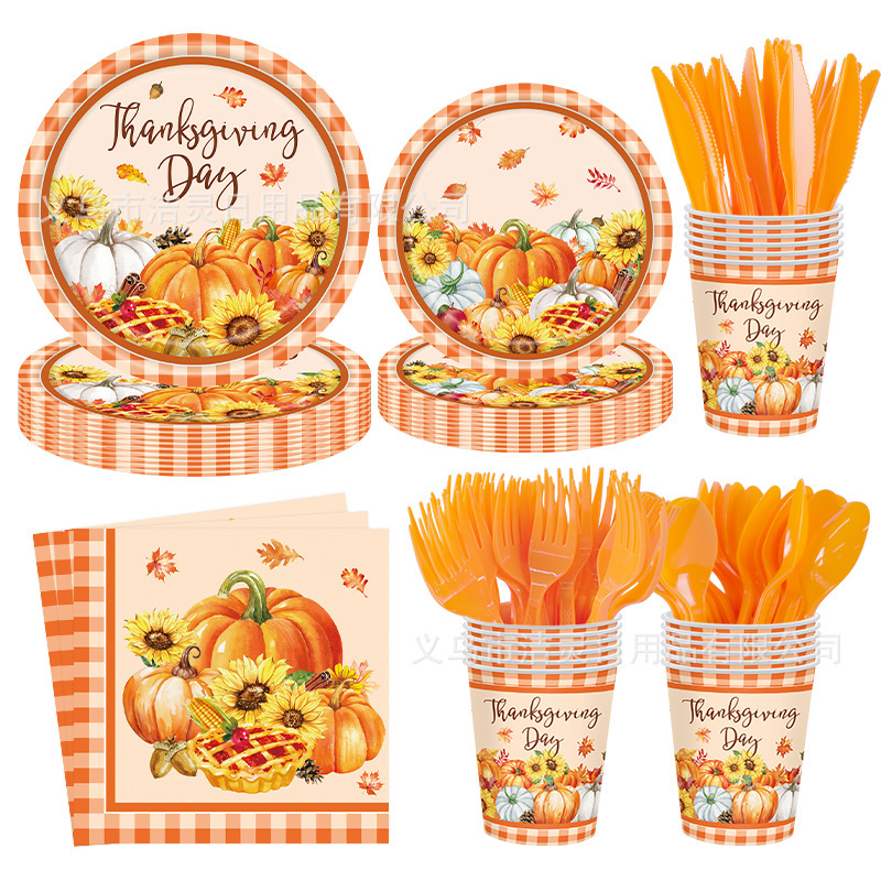 Autumn Pumpkin Thanksgiving Themed Party Decorations Birthday Party Disposable Paper Towels Paper Plates Paper Cups Tableware Supplies