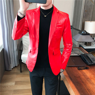 2025 Autumn Fashion Men's Leather Jacket Korean Style Slim Fit Men's Suit Youth British Style Pu Suit Top