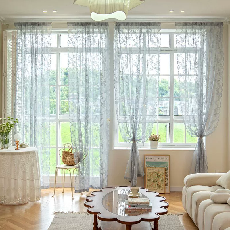 Lace Curtain Korean Style, White, Velcro or Pole/Hook Attachment, Multiple Heights