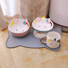 宠物用品高脚猫碗独角兽系列斜口陶瓷碗食盆猫狗碗不易打翻易清洗