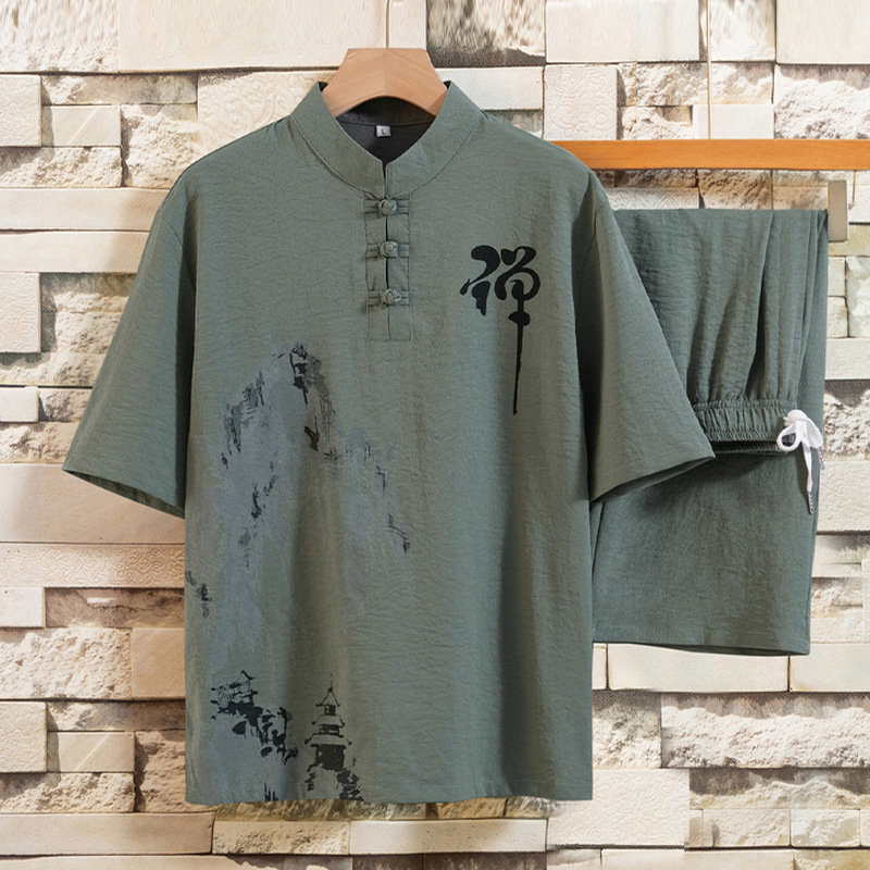 2025 New Summer Casual Sportswear Chinese Style Middle-Aged Dad Loose and Comfortable Short-Sleeved Shorts Suit
