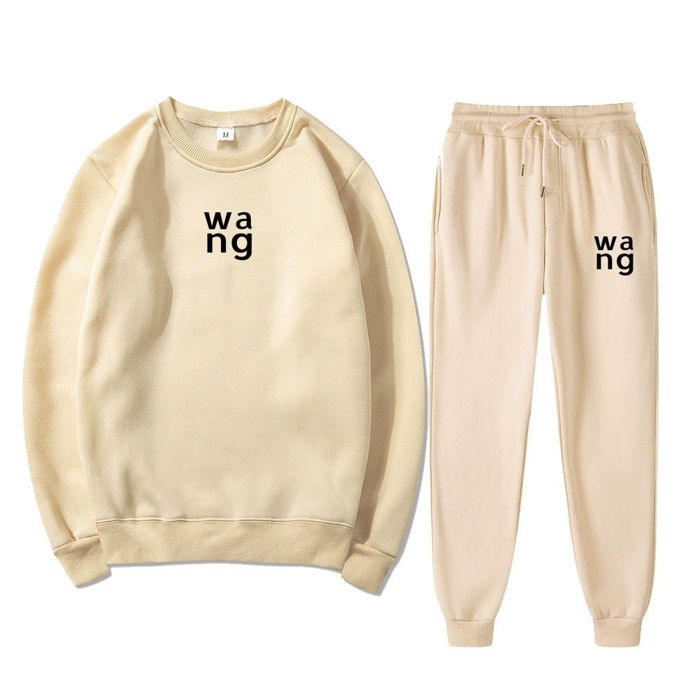 Трансграничный для мужчин и женщин с круглым вырезом свитер на флисовой подкладке костюм модный бренд буквенная Печать Досуг Спорт из двух частей оптом