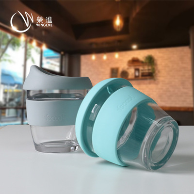 廠家熱賣創意矽膠玻璃水杯耐高溫帶蓋軟木咖啡杯 網紅ins風隨手杯
