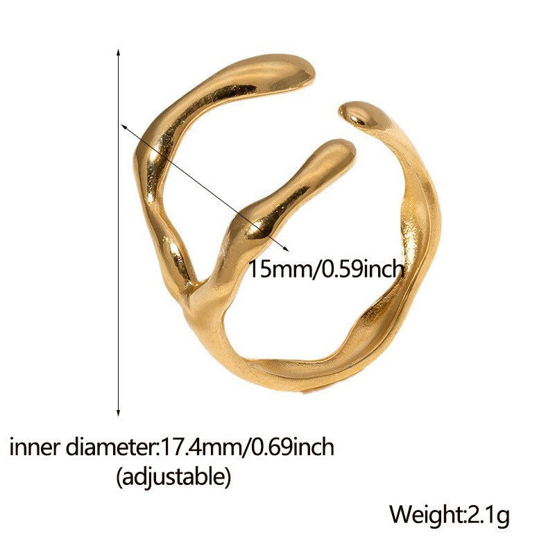 304 Stainless Steel 18K Gold Plated Elegant Retro Plating Geometric Leaf Heart Shape Open Rings display picture 9