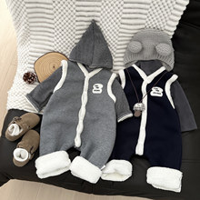 韩国童装男女宝宝加绒连体衣冬装婴幼儿加厚外穿背心小童保暖爬服