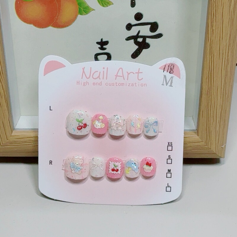 Children's Wearable Nail Collection Lina Bell Cartoon Nail Art Patch Handmade Wearable Nails Non-Toxic Fake Nails Baby