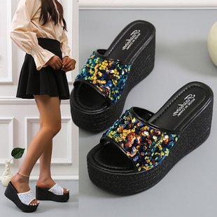 In-Stock Cross-Border Export 34-43 Large Size Women's Sandals 2025 Summer New Fashion Peep-Toe High-Heeled Sequin Women's Shoes