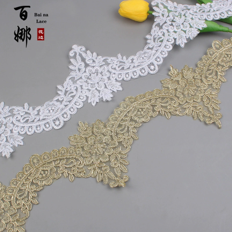 Кружево Baina Lace 12.5cm широкое, в наличии, с бисером для домашнего текстиля, постельного белья, скатертей, края юбок с бисером