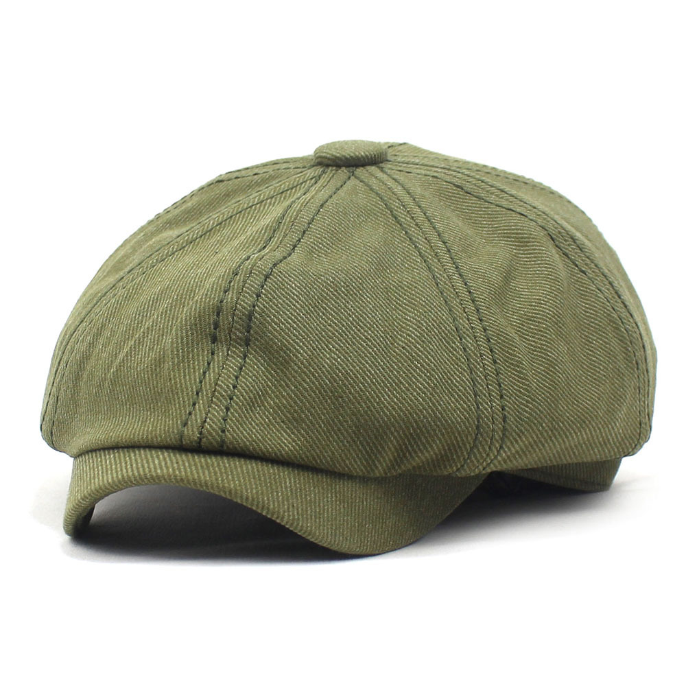 Solid Color Cotton Beret Men's Cap Men's Retro Hat Cross-border E-Commerce Curved Corner Octagonal Hat Old Man Hat