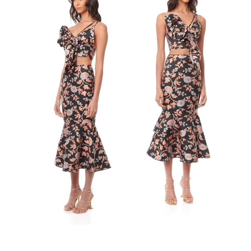 Cross-border Slip Skirt Summer Digital Printed Breathable Silk Sexy Backless Split Set dress