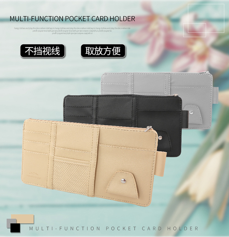 Car Sun Visor Document Organizer, Zippered Canvas Card Holder, Sun Visor Glasses Clip