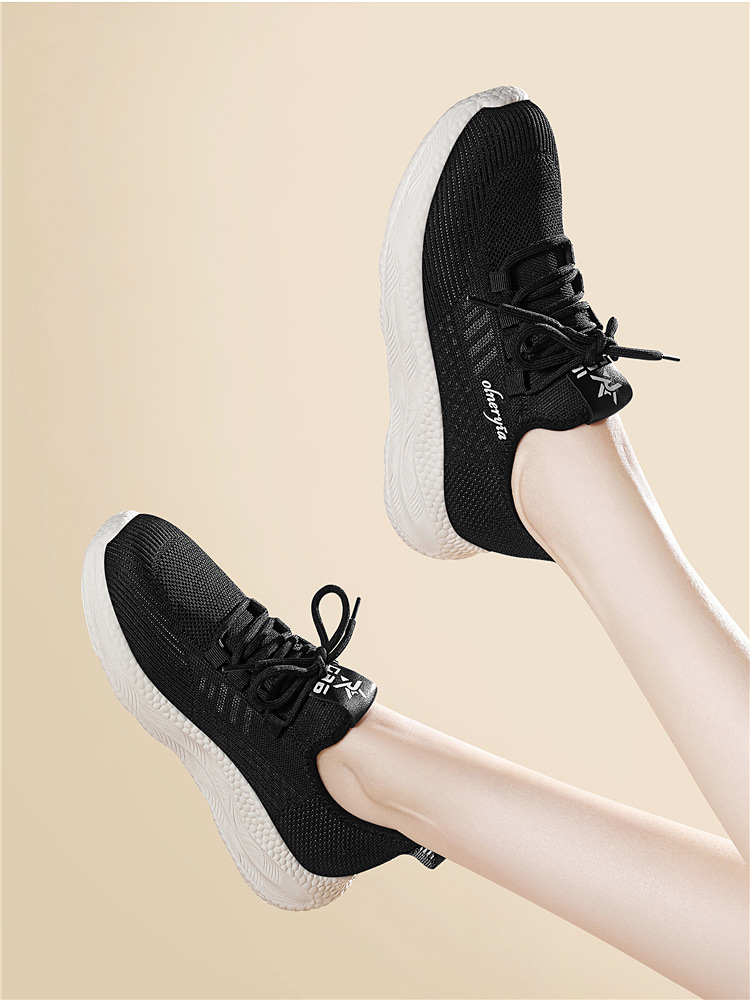 Giày sneaker nữ dệt kim lưới thoáng khí đế mềm đi bộ chạy bộ du lịch — 6045 Màu be, 6045 Da đen chi tiết 10