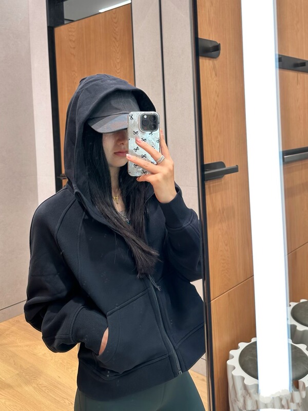 高品质lulu同款秋冬Scuba全拉链连帽加绒卫衣短款休闲外套可代发|undefined