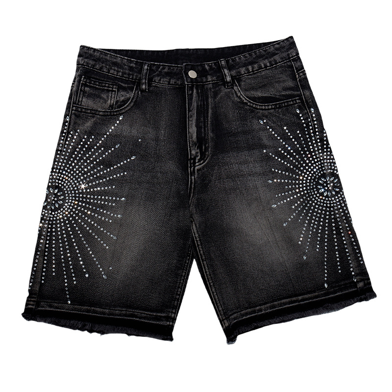 Men's Rhinestone Embroidered Denim Shorts Heavy Duty Star Design Streetwear Casual American Style_mkmklike.com